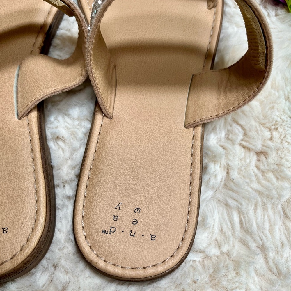 A New Day Tan Silver Sandals with Rhinestone Embellishments - Picture 5 of 7